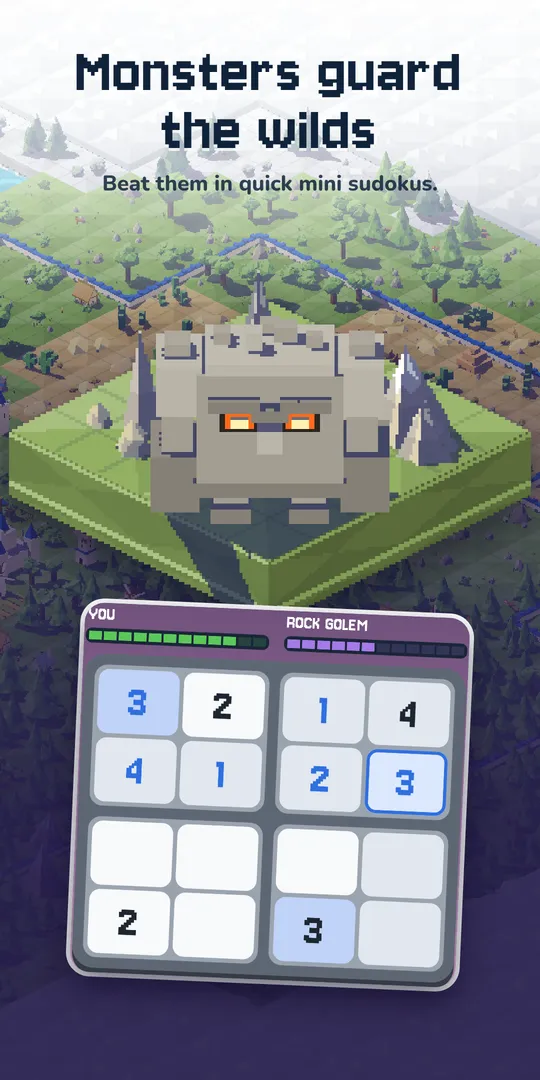 Monsters guard the wilds. Beat them in quick mini sudokus.